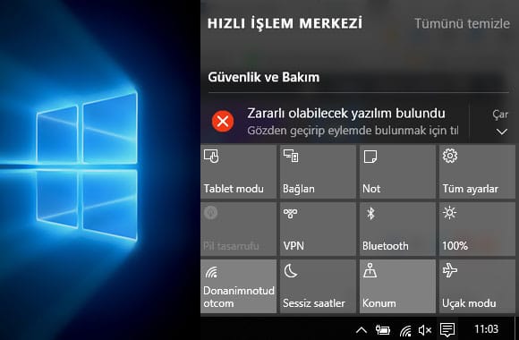 Windows 10 Hızlı Eylemler