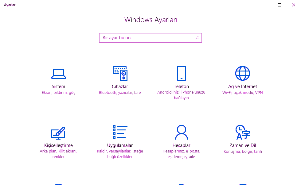 Windows 10 Fall Creators ms-settings Komutları