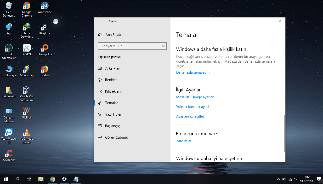 Windows 10’da Masaüstü simgelerini göster