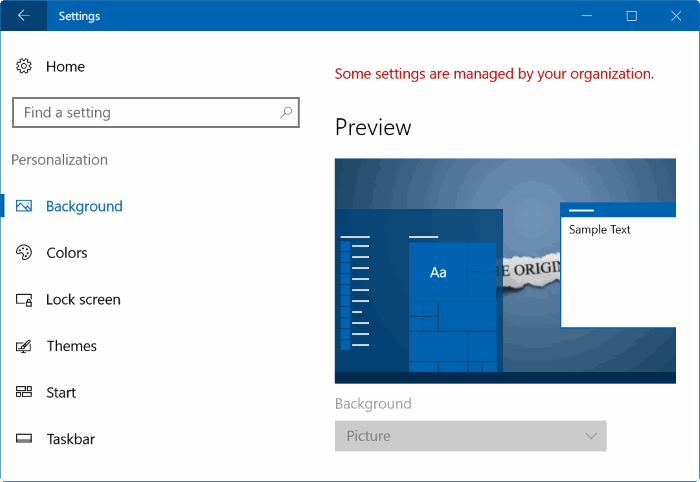 Windows 10’da Masaüstü arka planı değiştirilemiyor