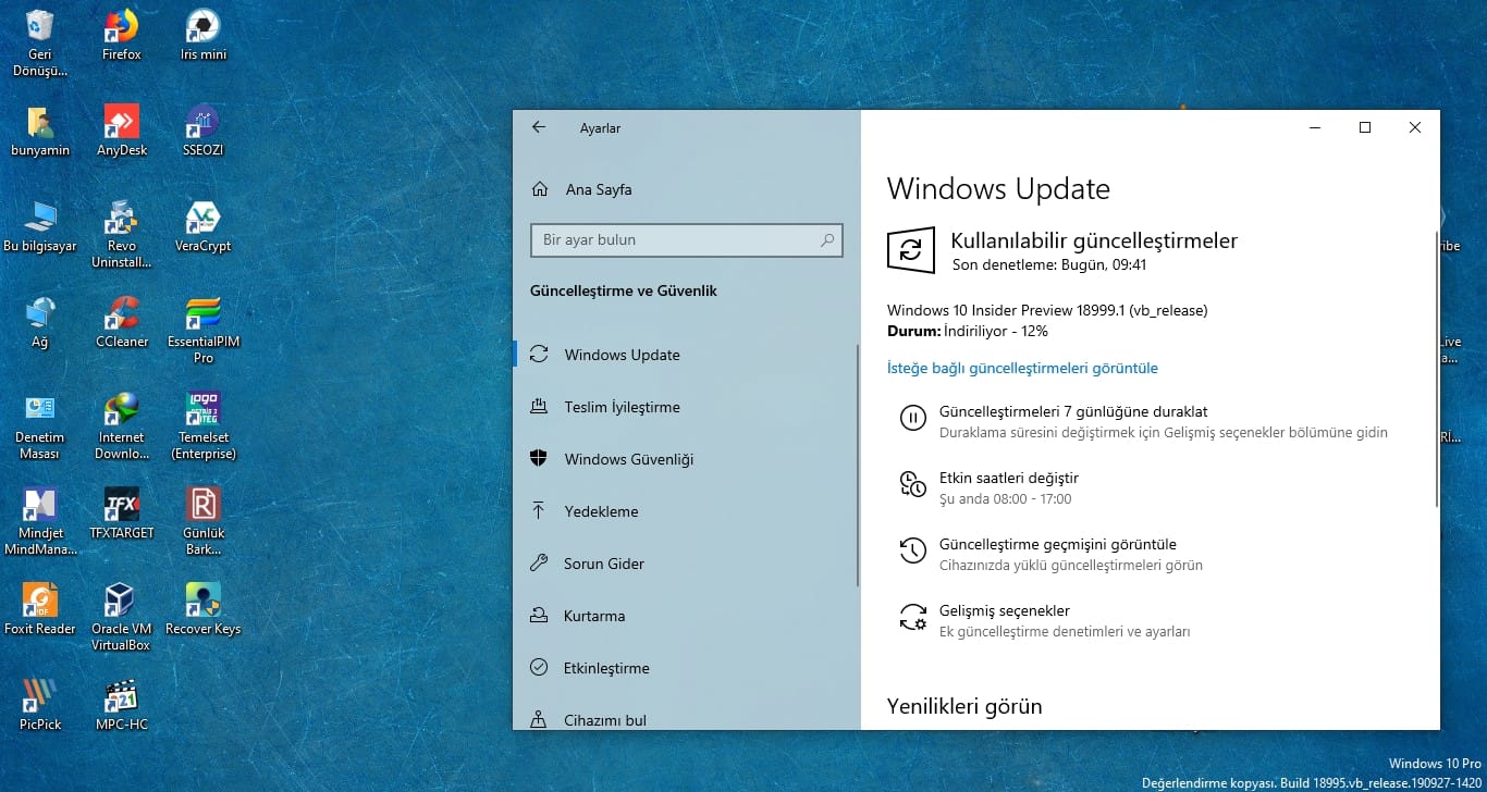 Windows 10 Insider Preview 18999 yayınlandı