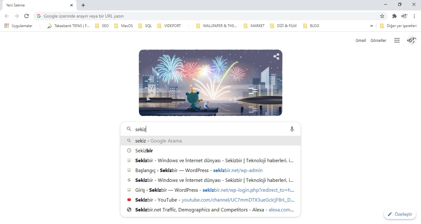 Chrome arama kutusunu etkinleştirme