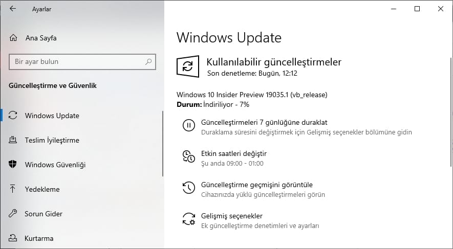 Windows 10 19035 (20H1) sürümünde değişiklik yapıldı