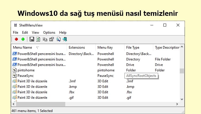 Windows10 da sağ tuş menüsü nasıl temizlenir
