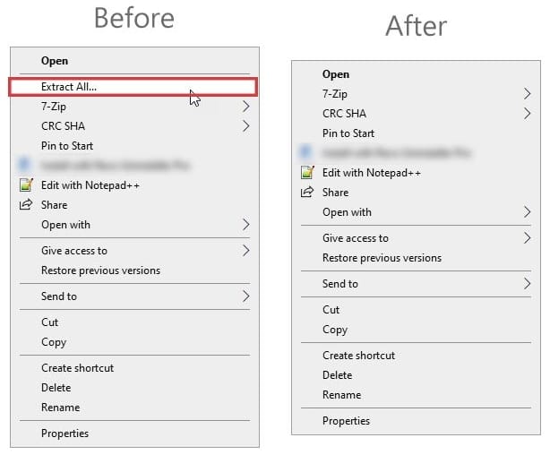 ZIP dosyaları için bağlam menüsünden Tümünü Ayıkla