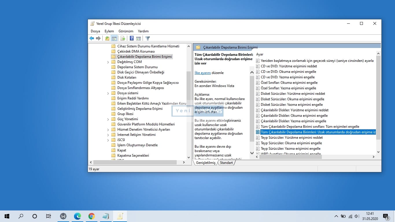 Windows 10’da Uzak Oturumlarda Çıkarılabilir Depolama Birimi’ne doğrudan erişimine izin verme