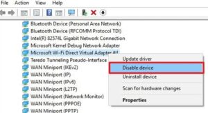Microsoft WiFi Direct Sanal Bağdaştırıcısını Devre Dışı Bırakma veya Kaldırma
